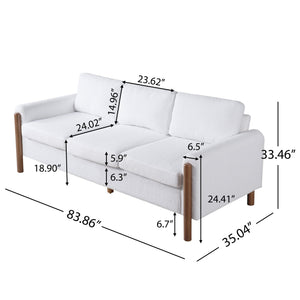English Elm Christopher Knight Home® - 83.86" 3-Seater Sofa in Teddy Velvet with Curved Armrests & Solid Wood Legs, Plush Durable Comfort Cream White N765P331021W