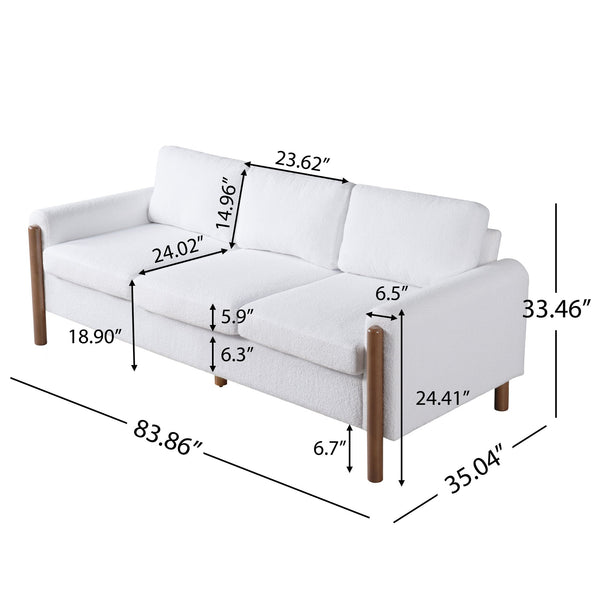English Elm Christopher Knight Home® - 83.86" 3-Seater Sofa in Teddy Velvet with Curved Armrests & Solid Wood Legs, Plush Durable Comfort Cream White N765P331021W