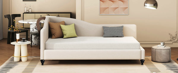 English Elm Twin L-shaped Linen Daybed with Solid Wood Legs for Bedroom or Studio Lounging SF100145AAA-1