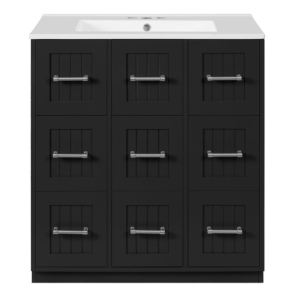 English Elm 30inch Bathroom Vanity with Undermount Sink, Tip-Out Tray, Soft-Close Doors, Spacious Drawers & Handles Black N710P331580B