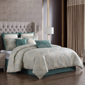English Elm Marana King 10-Piece Teal Jacquard Comforter Set – Oversized Textured Medallion Design, Machine Washable B340P341918