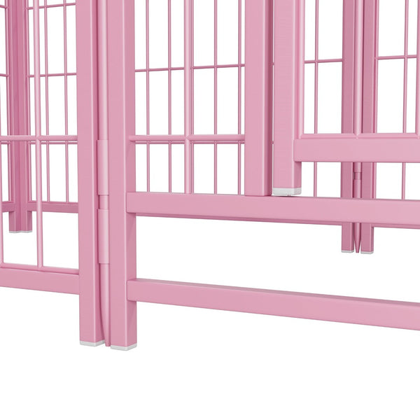 English Elm Dog Playpen 8 Panel Heavy Duty Iron Pet Enclosure Foldable Indoor Outdoor Exercise Pen Pink W368P233998