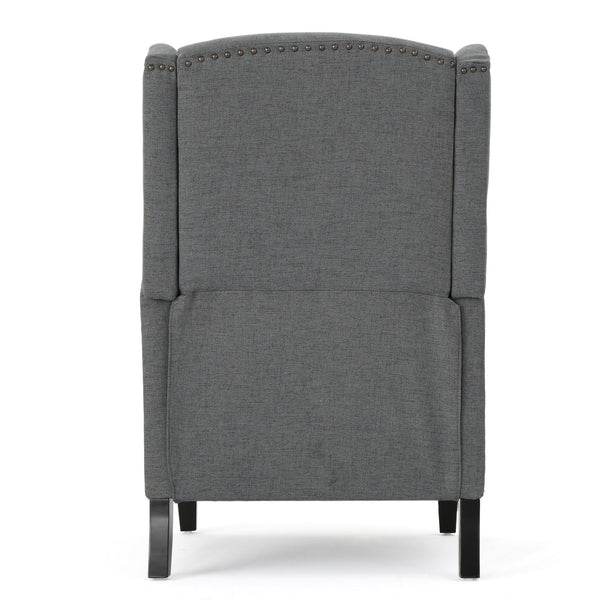 English Elm Christopher Knight Home® - Pushback Recliner Chair with Nailhead Trim and Wingback Design, Plush Fabric Comfort for Living Rooms Charcoal 60760.00CCL
