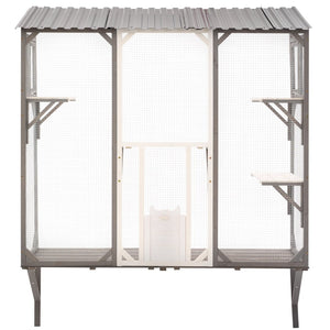 English Elm Outdoor Fir Wood Window Catio Enclosure with Four Climbing Platforms for Cats Grey,White N719P418371K