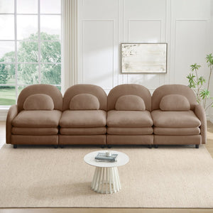 English Elm Teddy Fleece Modular Cloud Sofa Four Seat Curved Sculptural Design for Modern Living Rooms Camel W5656S00107