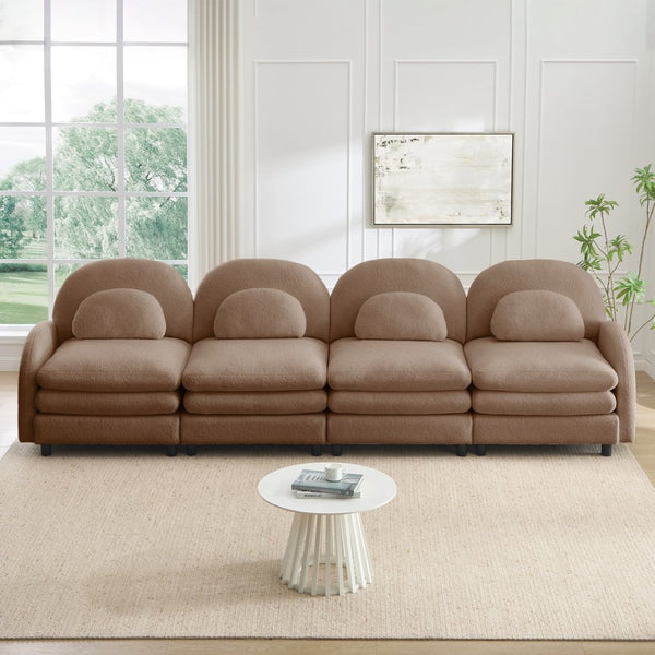 English Elm Teddy Fleece Modular Cloud Sofa Four Seat Curved Sculptural Design for Modern Living Rooms Camel W5656S00107