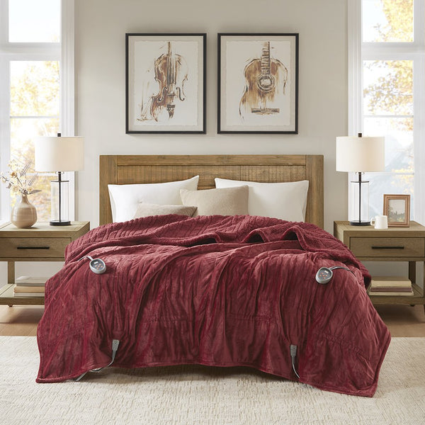 JLA Home Woolrich - Blanket Woolrich heated with Secure Comfort Technology, dual-sided plush, 20-temp control, 5-yr warranty Garnet WR54-1757