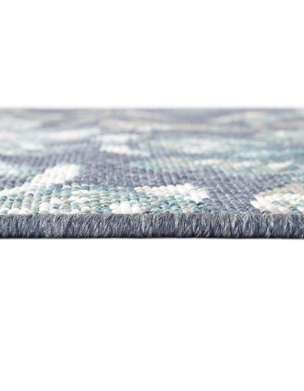 Unique Loom Outdoor Coastal Cicek Machine Made Floral Rug Blue, Ivory/Green/Gray 7' 10" x 7' 10"