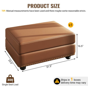 English Elm Faux Leather Modular Ottoman with Solid Wood Frame for Living Room Seating Brown W1885P469593