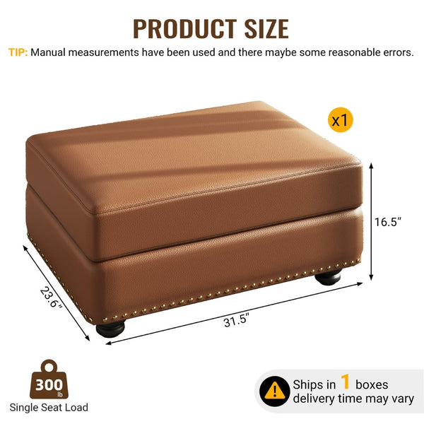 English Elm Faux Leather Modular Ottoman with Solid Wood Frame for Living Room Seating Brown W1885P469593