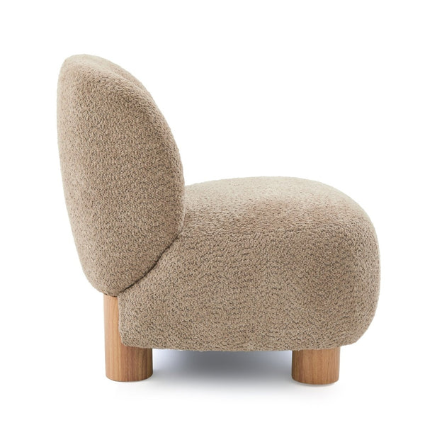 English Elm Boucle Rounded Accent Chair with Rubberwood Legs for Modern Minimalist Living Rooms Light Brown,Natural Wood N776P423410B