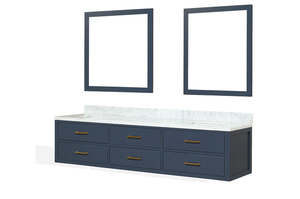 English Elm Blue Double Bath Vanity Set With Carrara Marble Top & Matching Mirrors - Elegant Upgrade For Your Space B2731S01580