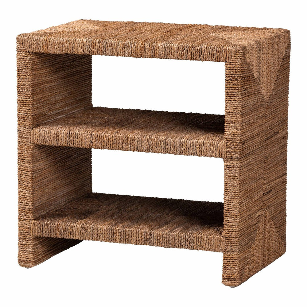English Elm Round Handwoven Rattan Drum Side Table Organic Wicker Accent for Living or Sunroom B2750P467769