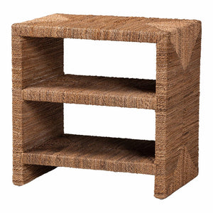 English Elm Round Handwoven Rattan Drum Side Table Organic Wicker Accent for Living or Sunroom B2750P467769