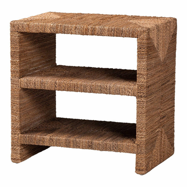 English Elm Round Handwoven Rattan Drum Side Table Organic Wicker Accent for Living or Sunroom B2750P467769