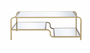 English Elm Astrid Three Tier Mirrored Coffee Table with Gold Metal Frame for Glam Living Rooms B2726P255309
