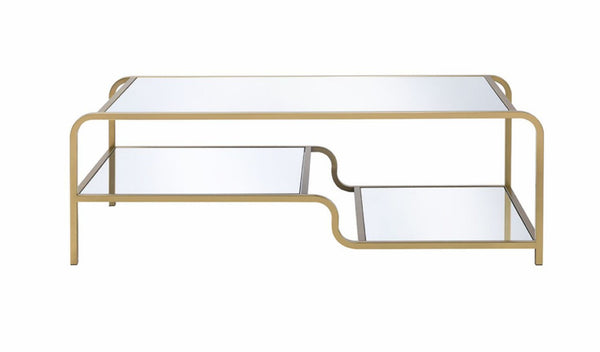 English Elm Astrid Three Tier Mirrored Coffee Table with Gold Metal Frame for Glam Living Rooms B2726P255309