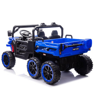 English Elm 24v Two Seat Kids Electric Dump Truck Six Wheel 4wd Utv with Parental Remote Blue W1578P268993