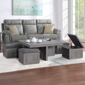 English Elm Montalbano Square Coffee Table with Four Nesting Wheeled Ottoman Storage Stools Light Gray B2749P413274