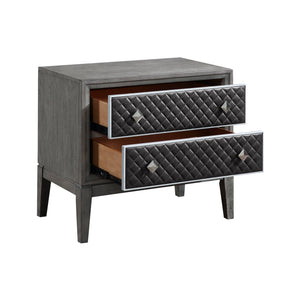 English Elm Modern West End Nightstand Gray Faux Leather Diamond Fronts with Silver Trim, 2 Drawers, 29"x17" B011P186572