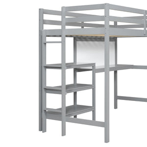 English Elm Twin Loft Bed with Built-in Desk Shelving and Dry-erase Board for Kids Rooms Gray LT100320AAE