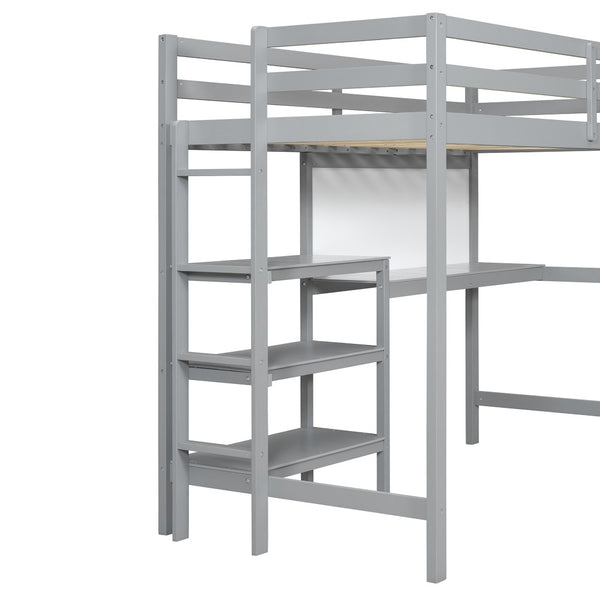 English Elm Twin Loft Bed with Built-in Desk Shelving and Dry-erase Board for Kids Rooms Gray LT100320AAE