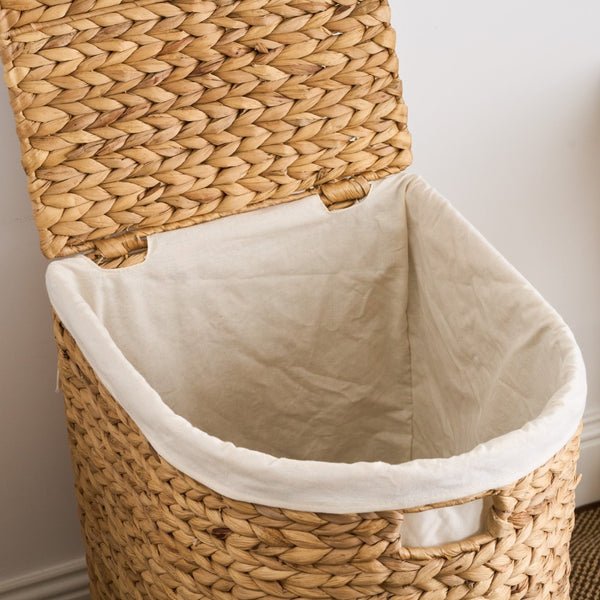English Elm Judas Handwoven Water Hyacinth Oval Hamper Sustainable Natural Laundry Storage B093P429641