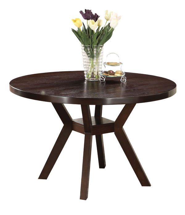 English Elm Drake Round Espresso Dining Table with Layered MDF Top, Rubberwood Base & Center Shelf for Style B2726P255315