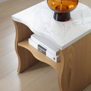 English Elm 2ps, Sculptural Faux Marble End Tables with Open Shelf for Modern Living Rooms Wood W2664S00072