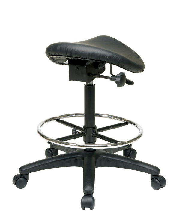 OSP Home Furnishings Backless Saddle Stool Ergonomic Pneumatic Height Adjustable Office Studio Task Seating Black ST205