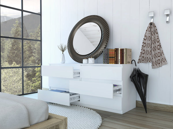 English Elm Seul Six Drawer Double Dresser Superior Top — 60.4" Wide Spacious Surface, Smooth All-Metal Rails, Sleek Design White 36 L x 24 W x 6 H B128S00116