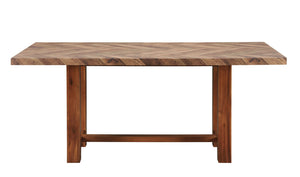 English Elm Gilsea Brown Finish Rectangular Dining Table with 47mm Thick Top, 2-Tone Upholstered Chairs & Nailhead Trim B2726P320909