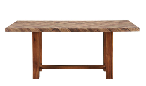 English Elm Gilsea Brown Finish Rectangular Dining Table with 47mm Thick Top, 2-Tone Upholstered Chairs & Nailhead Trim B2726P320909