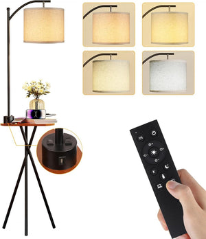 English Elm Floor Lamp with Built-in Side Table Usb Charging Remote Dimming for Living Room Black W3355P440804