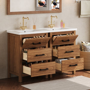 English Elm 48'' Bathroom Vanity with Sink 48.8'' Modern Freestanding 6-Drawer Ceramic Basin Cabinet for Baths Natural Wood N710SS00008P