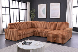 English Elm 102 Inch Linen Modular Sectional Sofa with Hidden Storage and Cloud Cushion Comfort Orange W1099S00178