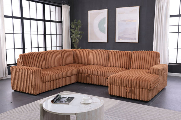 English Elm 102 Inch Linen Modular Sectional Sofa with Hidden Storage and Cloud Cushion Comfort Orange W1099S00178