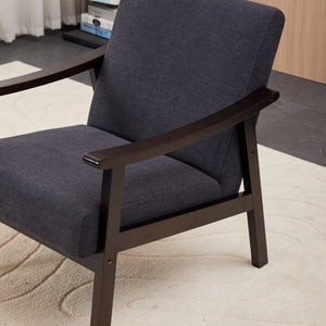 English Elm Medieval-inspired High Back Upholstered Armchair with Solid Wood Legs for Reading Nooks Antique Black W2989P382766