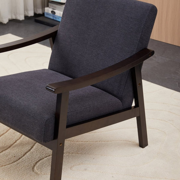 English Elm Medieval-inspired High Back Upholstered Armchair with Solid Wood Legs for Reading Nooks Antique Black W2989P382766
