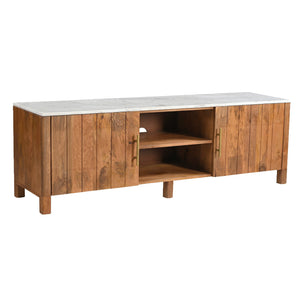 Worldwide Home Furnishings Camden-media Rustic Modern Cabinet With Marble Top And Aged Gold Handles For Stylish Organization Walnut,White Solid Wood,Marble 506-844wal_Med