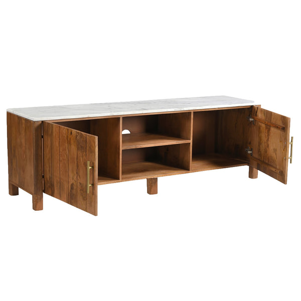 Worldwide Home Furnishings Camden-media Rustic Modern Cabinet With Marble Top And Aged Gold Handles For Stylish Organization Walnut,White Solid Wood,Marble 506-844wal_Med