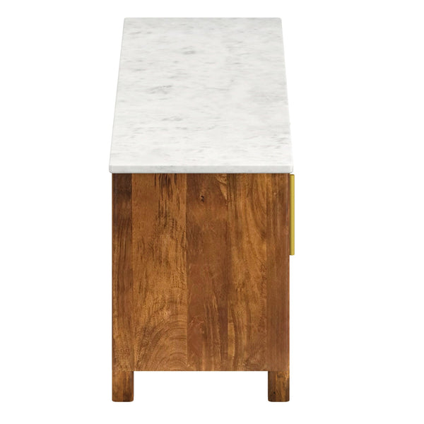 Worldwide Home Furnishings Camden-media Rustic Modern Cabinet With Marble Top And Aged Gold Handles For Stylish Organization Walnut,White Solid Wood,Marble 506-844wal_Med