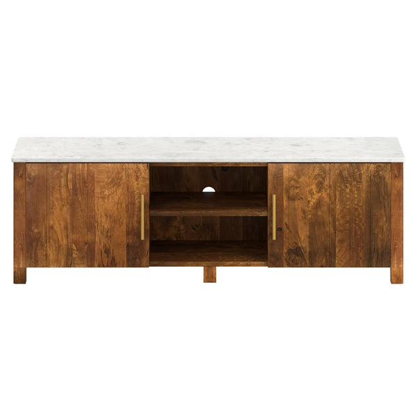 Worldwide Home Furnishings Camden-media Rustic Modern Cabinet With Marble Top And Aged Gold Handles For Stylish Organization Walnut,White Solid Wood,Marble 506-844wal_Med