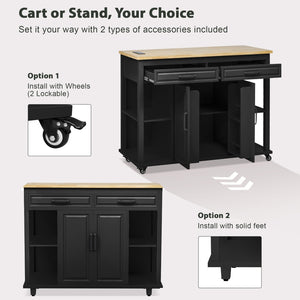 English Elm K&k Farmhouse Kitchen Island Extendable Table Rubber Wood Veneer Built-in Charging Storage Black N707S215327B