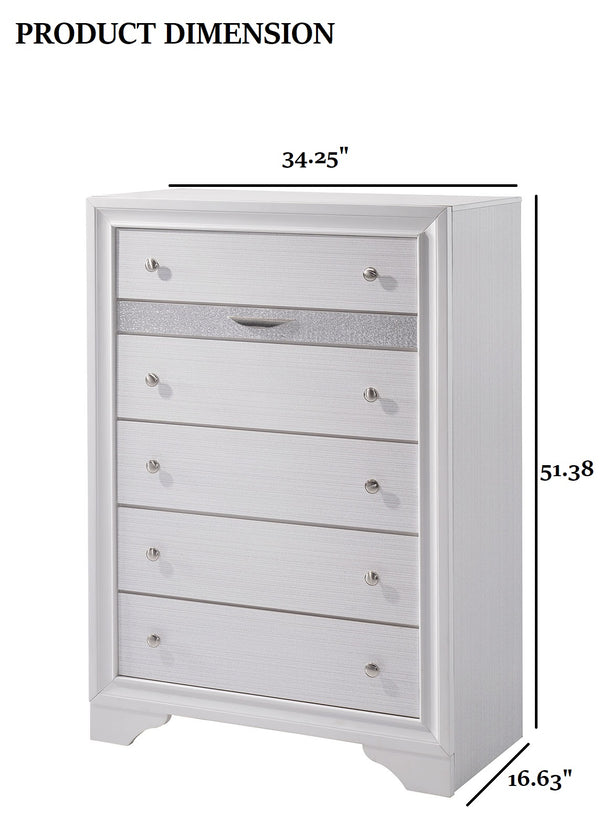 English Elm Contemporary Chic Chest with Gold Accents, Acrylic Trim, Metal Bracket Legs and Dust‑Proof Drawers White 38 L x 20 W x 56 H B2741P375928