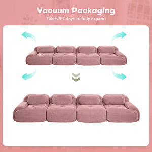 English Elm 4-seat Modular Corduroy Sectional with High-resilience Foam Pet Friendly Bedroom Sofa W714S01410