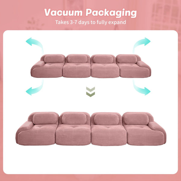English Elm 4-seat Modular Corduroy Sectional with High-resilience Foam Pet Friendly Bedroom Sofa W714S01410