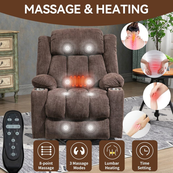 English Elm Up to 350 Lb Chenille Power Lift Recliner with Massage Heat and Usb Charging W1803S00048