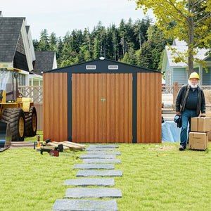 English Elm Campcraft Galvanized Steel Outdoor Storage Shed with Triple Lockable Doors and Vents W1598S00036