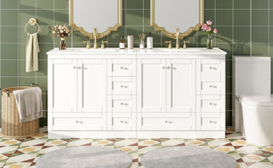 English Elm 72 Shaker Bathroom Vanity 72" Double-Sink Freestanding with Ceramic Basin, Soft-Close Drawers & Doors White N729P000010K